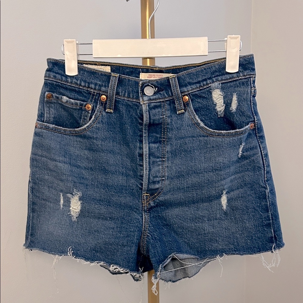 Levi's Blue Distressed Ribcage Jean Shorts
